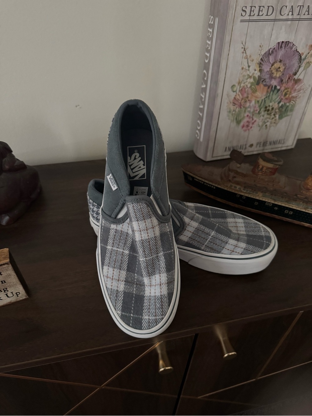 Vans Gray Plaid Slip-On Loafers
